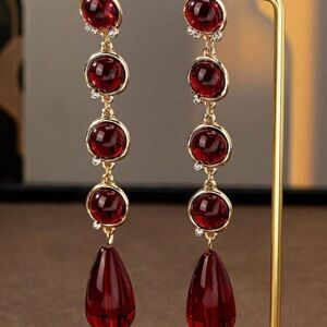 Elegant Gold and Red Drop Earrings
